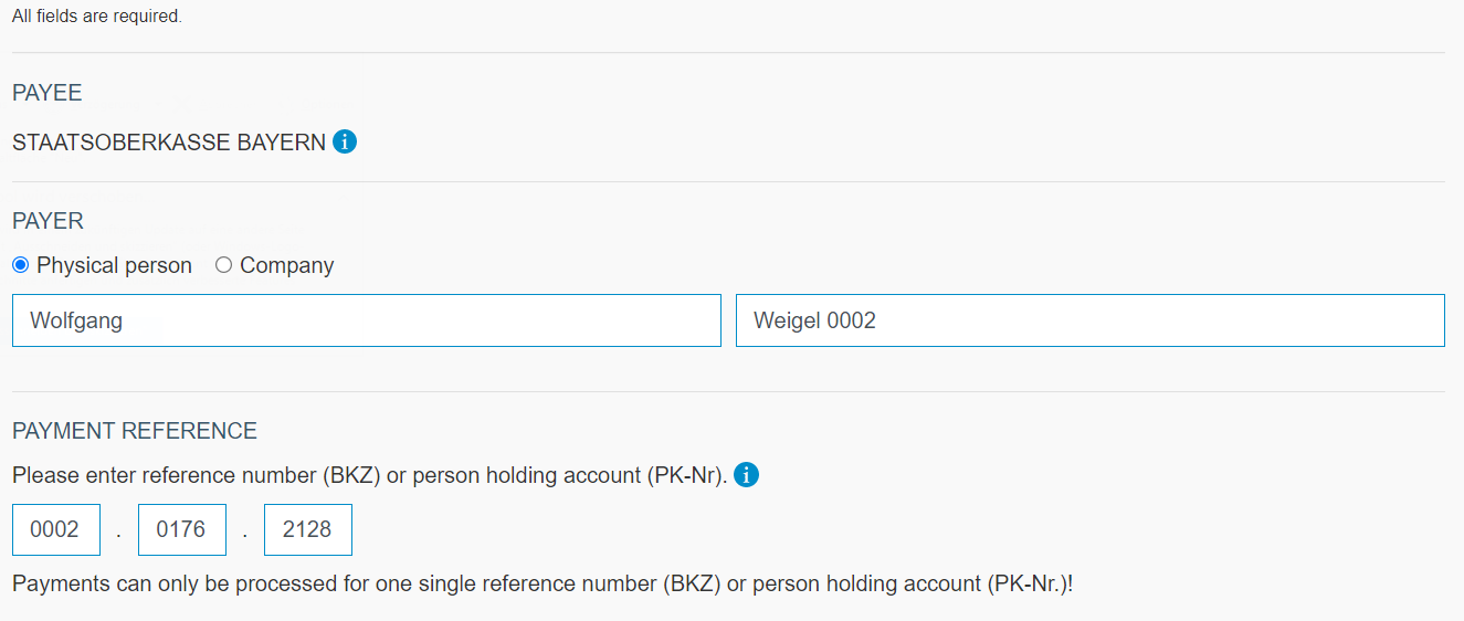 example payment form